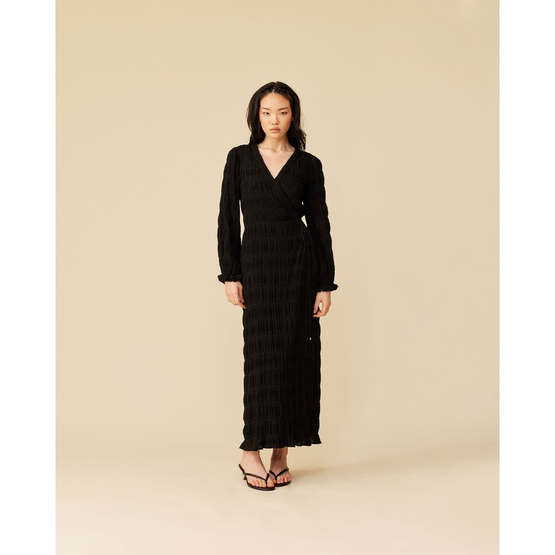 MIRELLA LONGSLEEVE WRAP DRESS BLACK