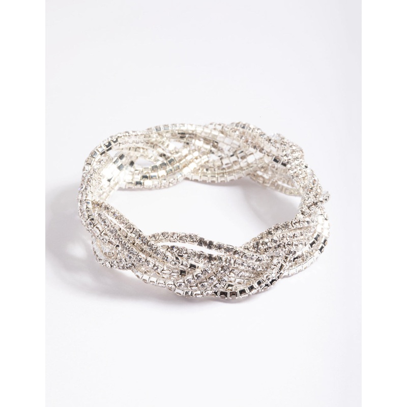 Silver 3 Row Diamante Braid Bracelet