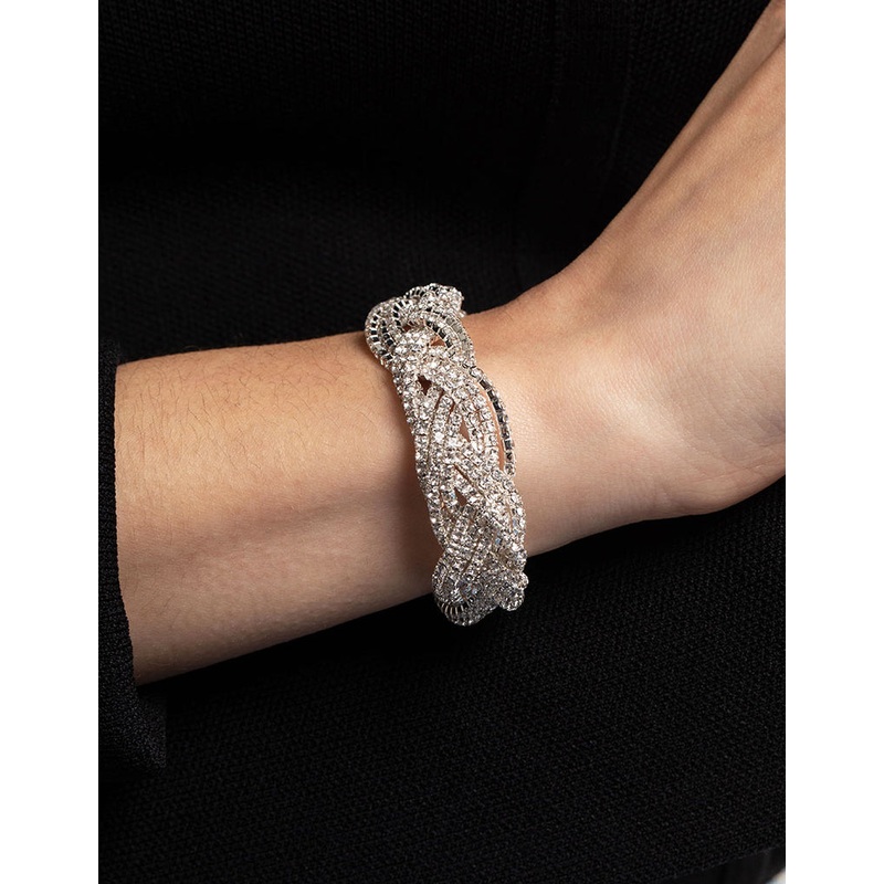 Silver 3 Row Diamante Braid Bracelet