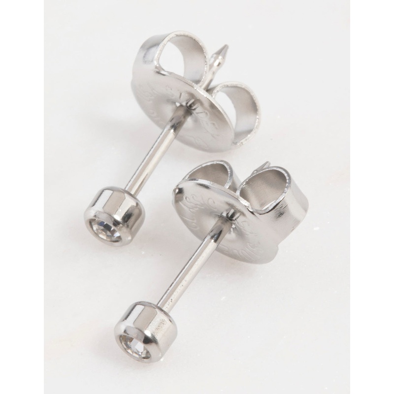Surgical Steel Crystal Bezel Piercing Stud 2mm