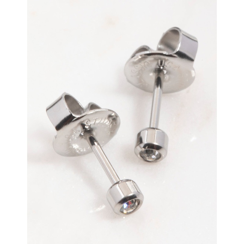 Surgical Steel Crystal Bezel Piercing Stud 2mm