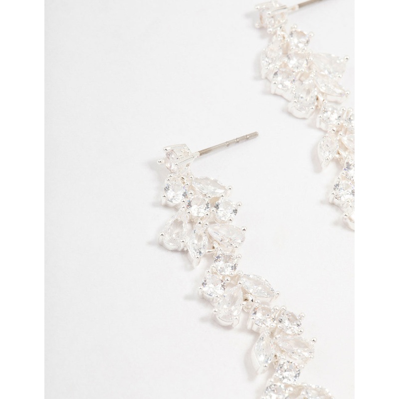 Cubic Zirconia Stone Silver Medium Drop Earrings