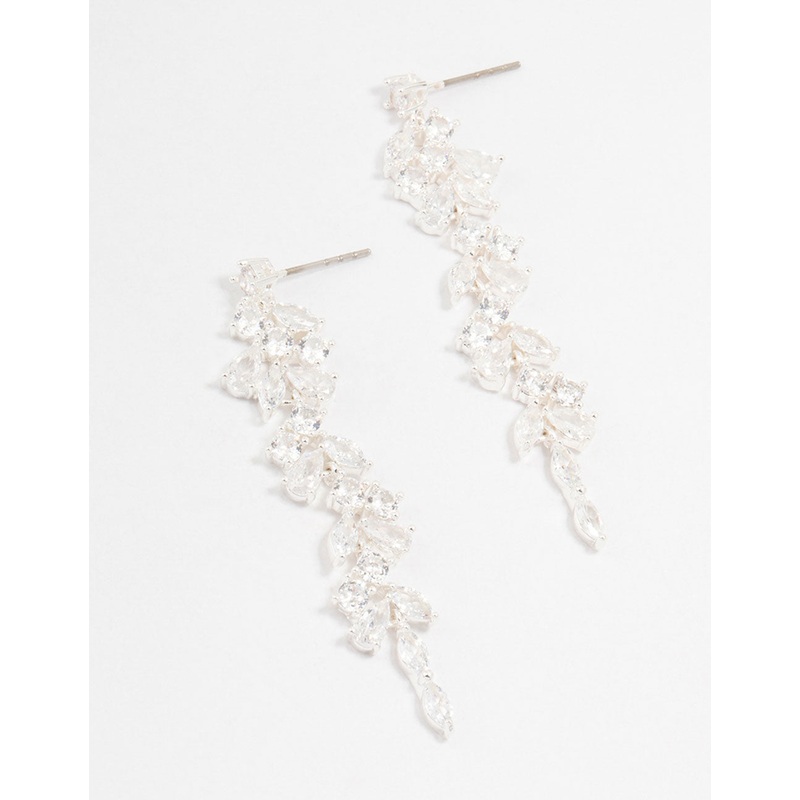 Cubic Zirconia Stone Silver Medium Drop Earrings