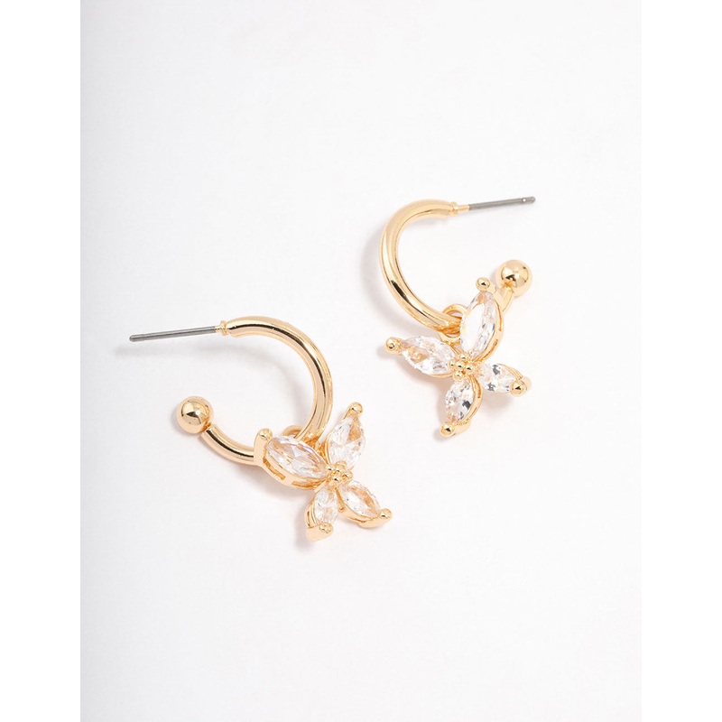 Gold Cubic Zirconia Butterfly Huggie Hoop Earrings