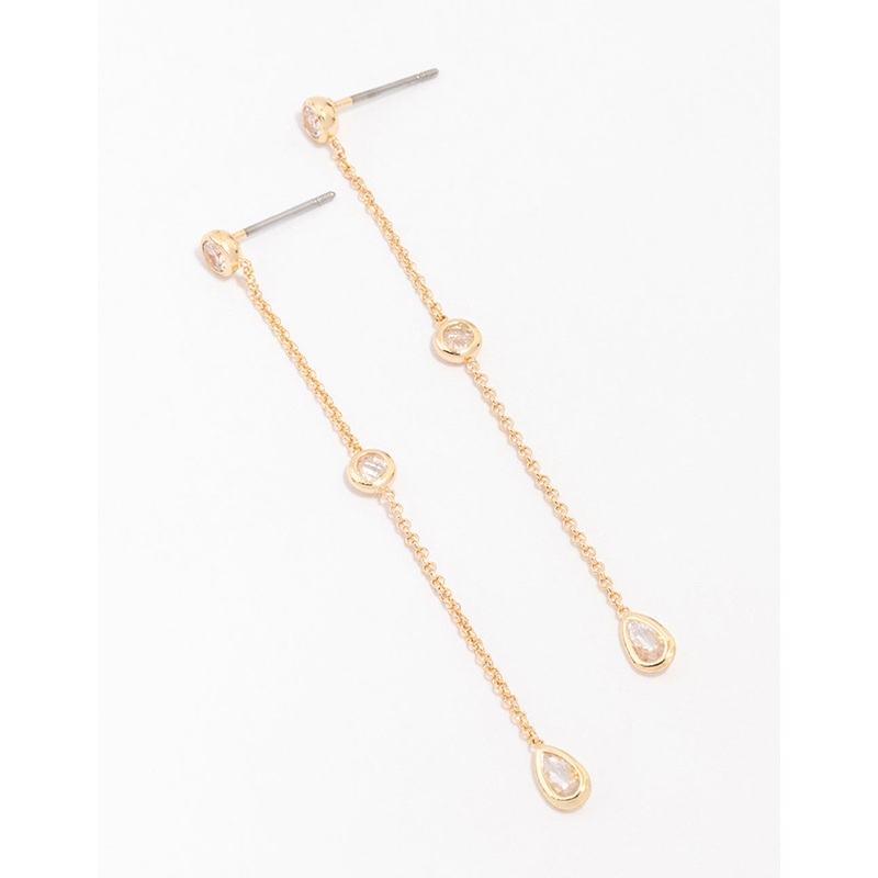 Gold Cubic Zirconia Round & Teardrop Earrings