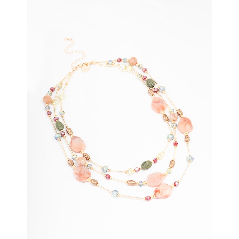 Gold Beaded Mixed Stone Layered Necklace