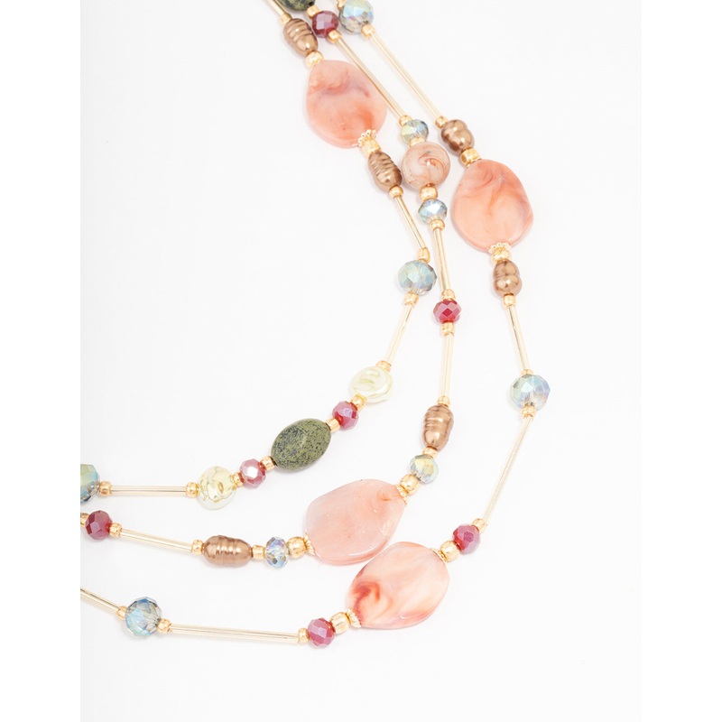 Gold Beaded Mixed Stone Layered Necklace
