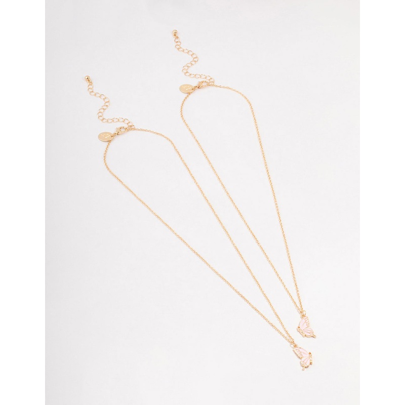 Gold & Pink Butterfly Necklaces 2-Pack