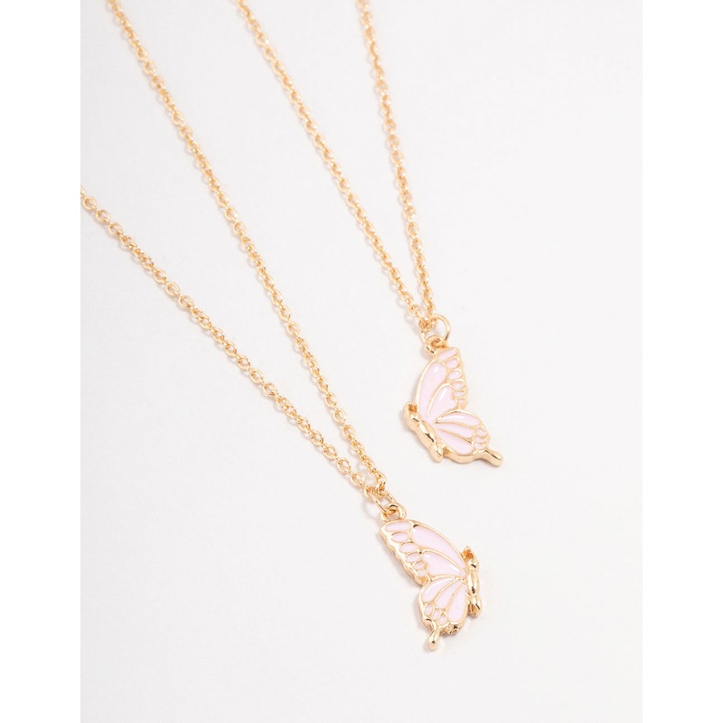 Gold & Pink Butterfly Necklaces 2-Pack