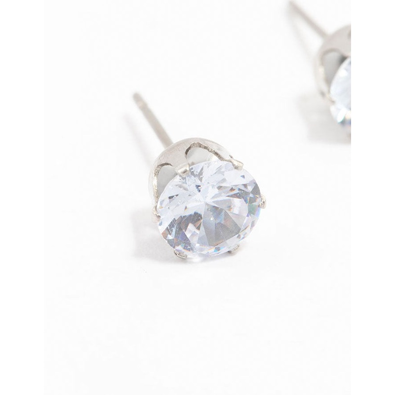 Waterproof Stainless Steel Cubic Zirconia Stud Earrings 7 MM