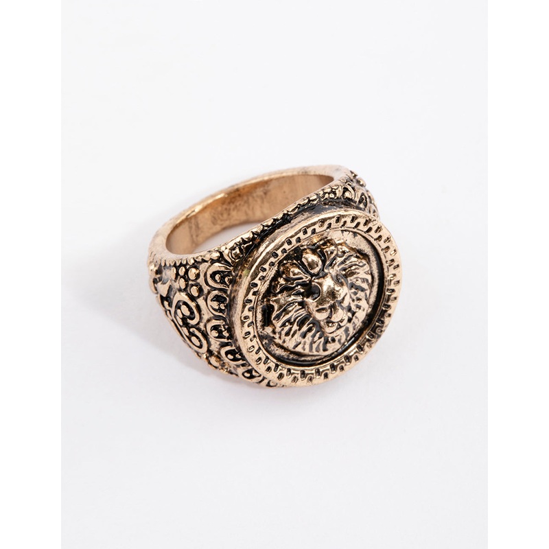 Antique Gold Lion Signet Ring|SM|ML