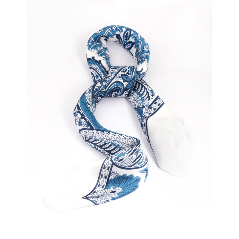 Blue Floral Paisley Print Bandana Hair Scarf