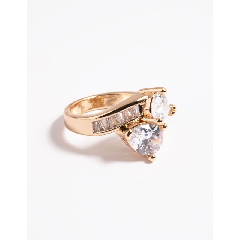 Gold Cubic Zirconia Pear Crossover Ring