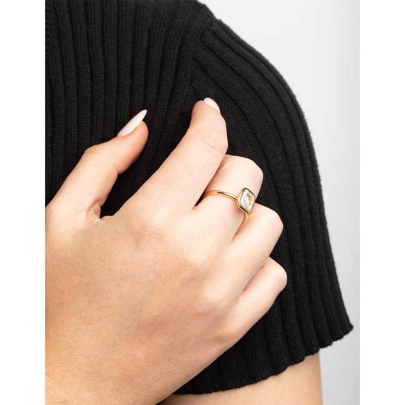 Gold Plated Cubic Zirconia Princess Cut Ring