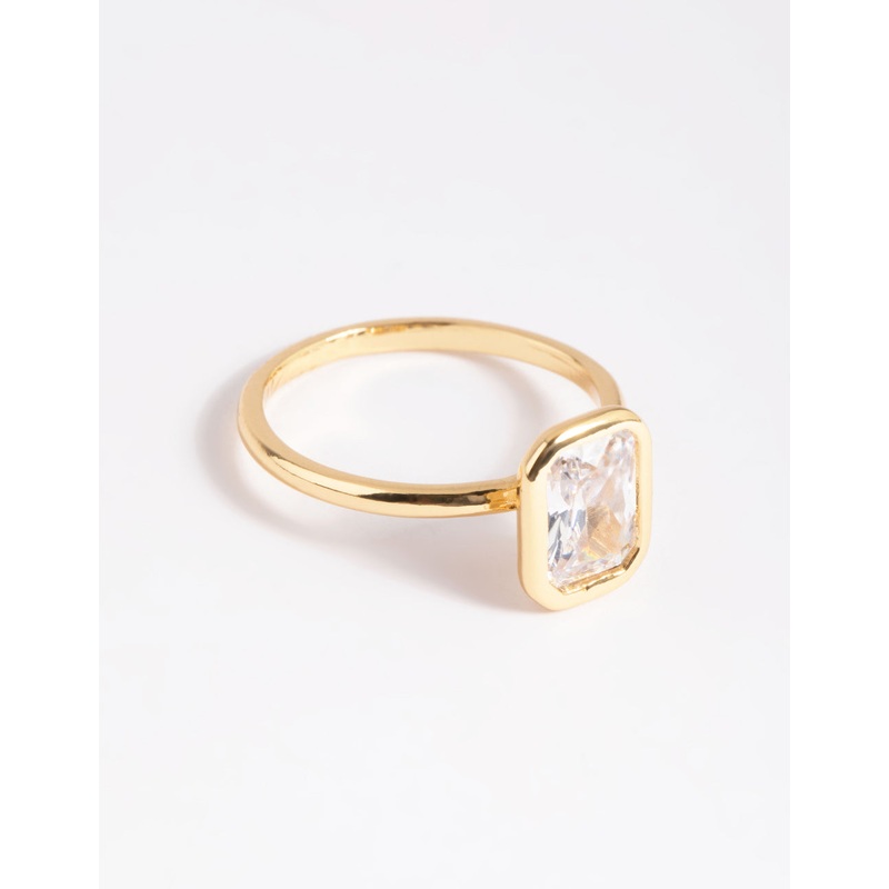 Gold Plated Cubic Zirconia Princess Cut Ring