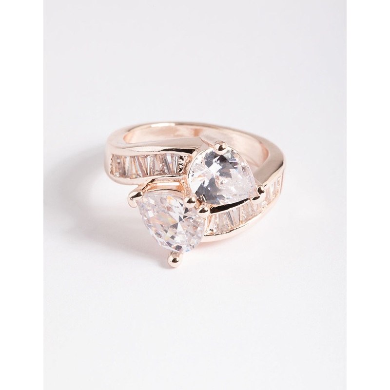 Rose Gold Cubic Zirconia Pear Crossover Ring