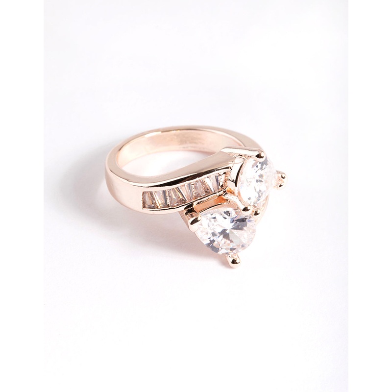 Rose Gold Cubic Zirconia Pear Crossover Ring