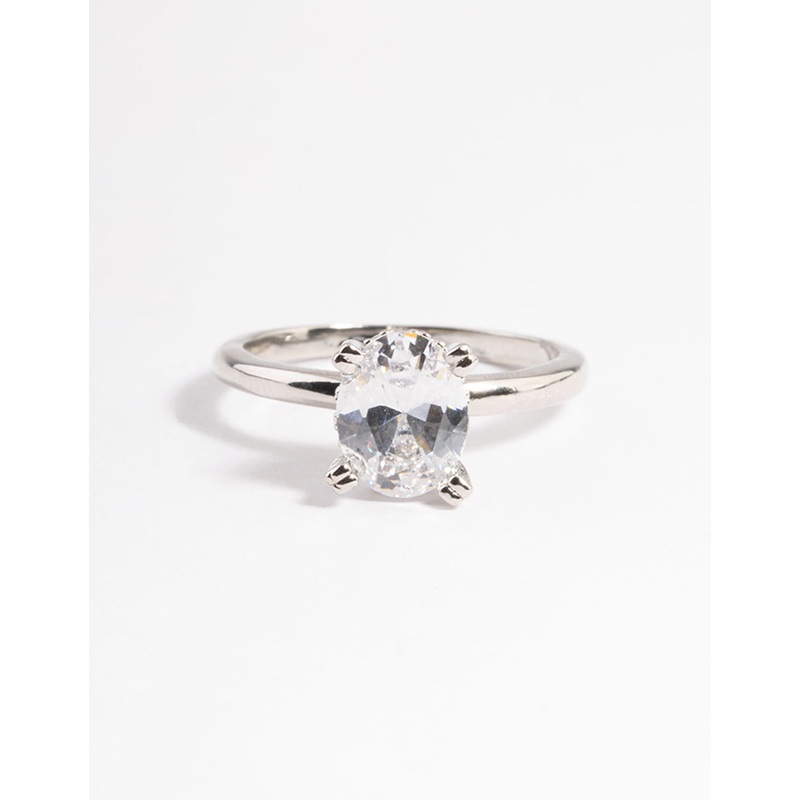 Silver Cubic Zirconia Single Oval Ring