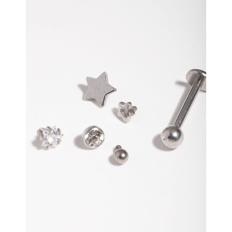 Surgical Steel Diamante Star Flat Back 6-Pack