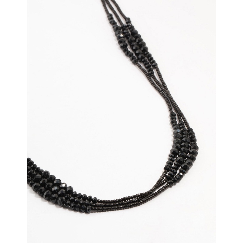 Black Beaded Faceted Layered Necklace