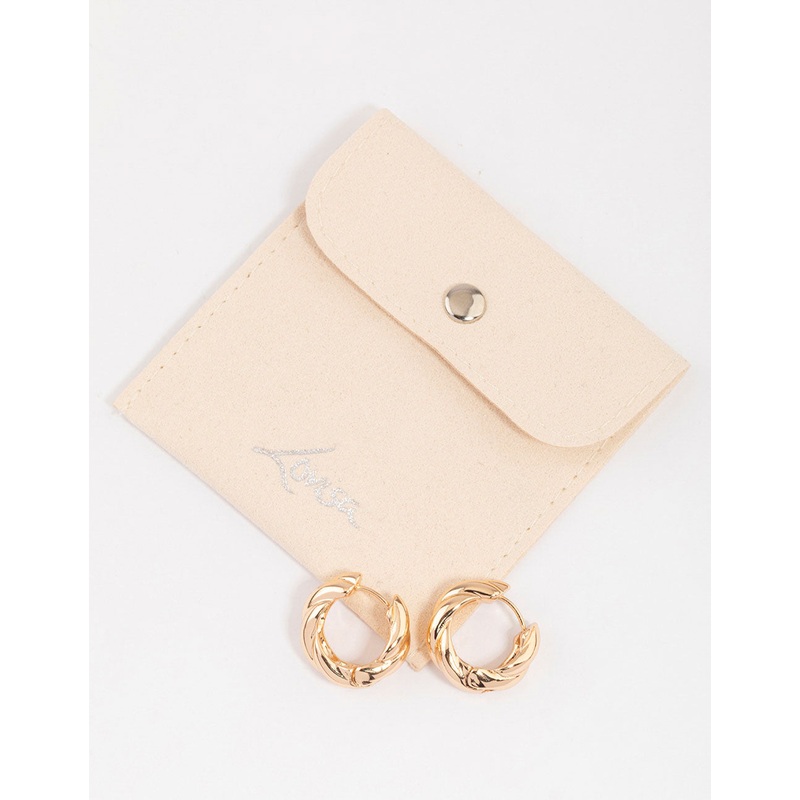 Gold Chunky Twisted Huggie Earrings & Polishing Set