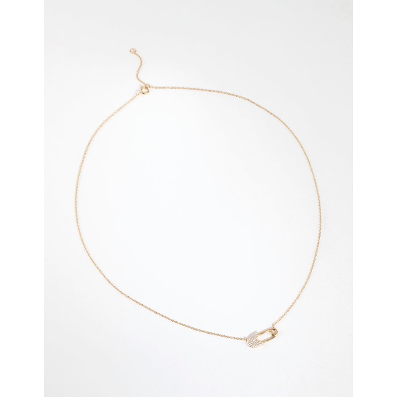 Gold Plated Sterling Silver Diamante Pave Paper Clip  Necklace