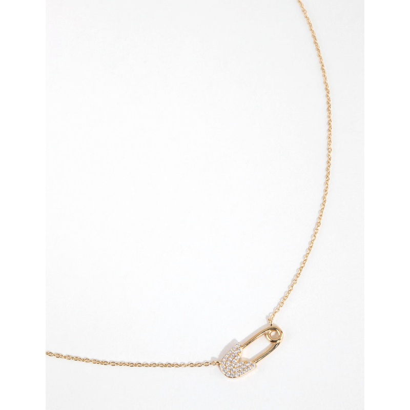 Gold Plated Sterling Silver Diamante Pave Paper Clip  Necklace
