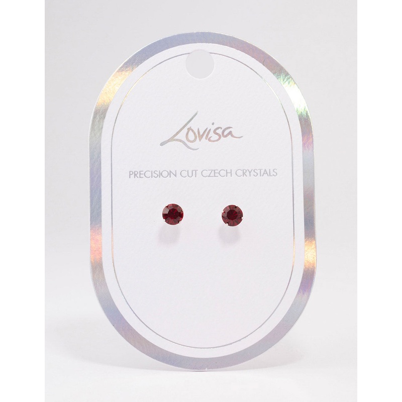 Silver Ruby Crystal Stud Earrings