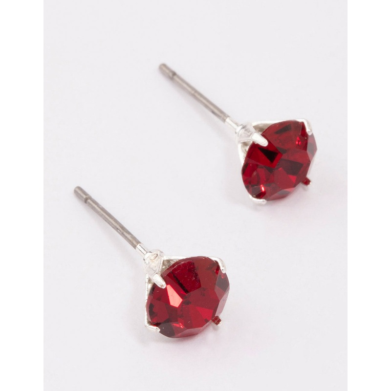 Silver Ruby Crystal Stud Earrings