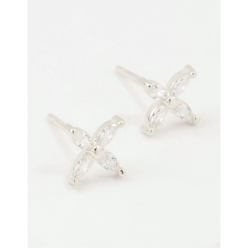 Sterling Silver Cubic Zirconia Mini Flower Stud Earrings