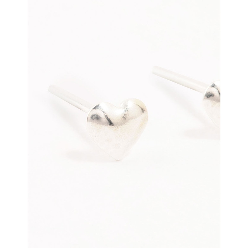 Sterling Silver Mini Puff Heart Stud Earrings