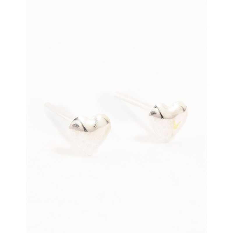 Sterling Silver Mini Puff Heart Stud Earrings