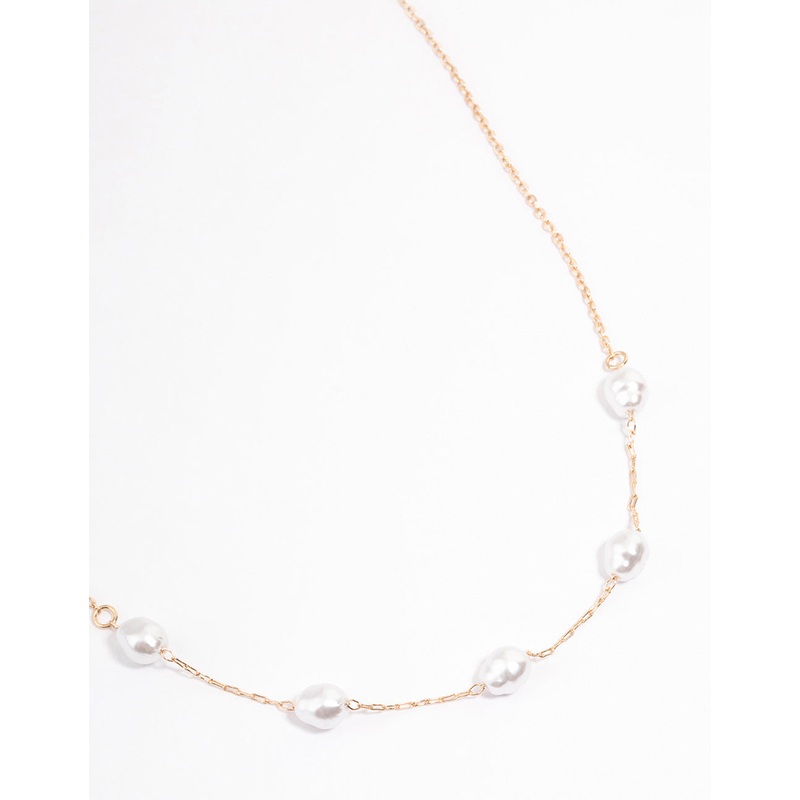 Gold Organic Pearl & Bead Necklace