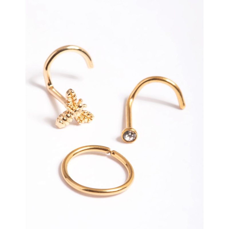Gold Plated Surgical Steel Bee Nose Stud Pack