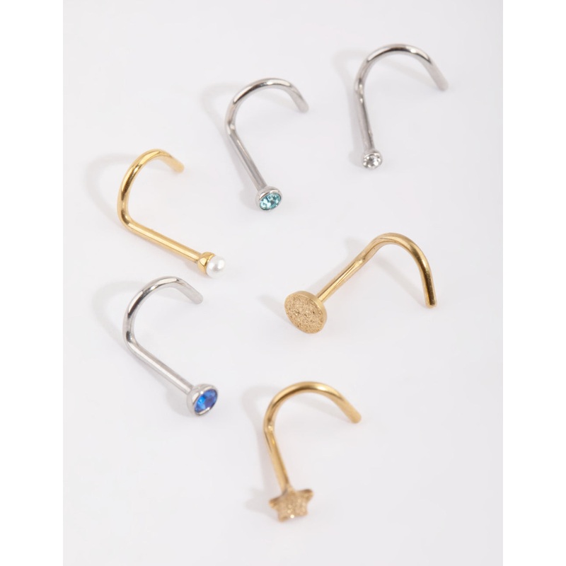 Mixed Surgical Steel Sapphire Nose Stud 6-Pack