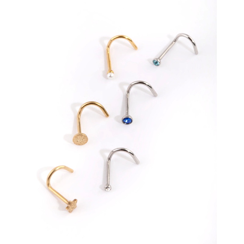 Mixed Surgical Steel Sapphire Nose Stud 6-Pack
