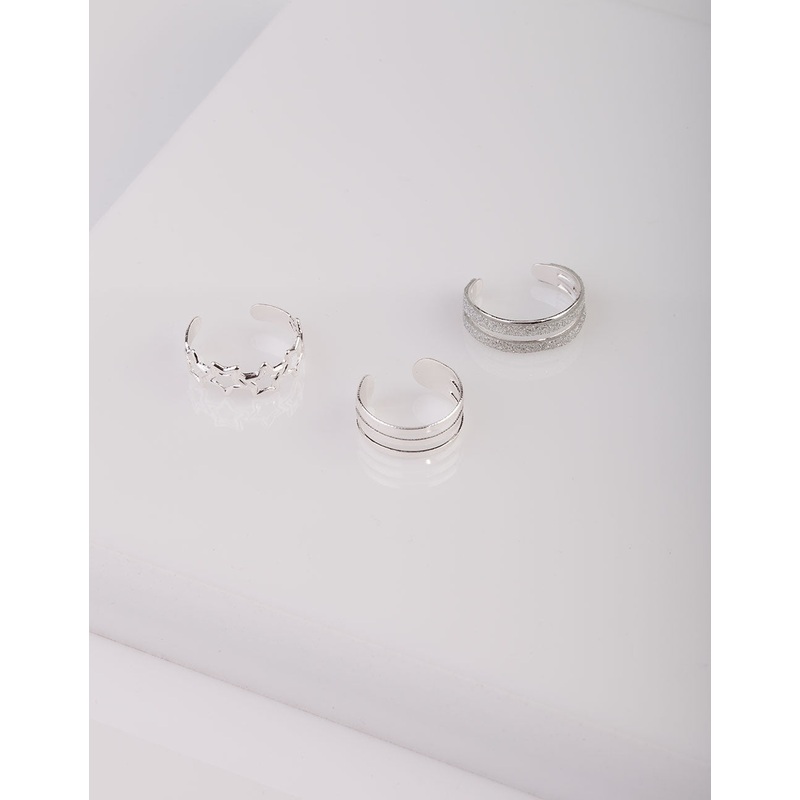 Silver Glitter Star Toe Ring Pack
