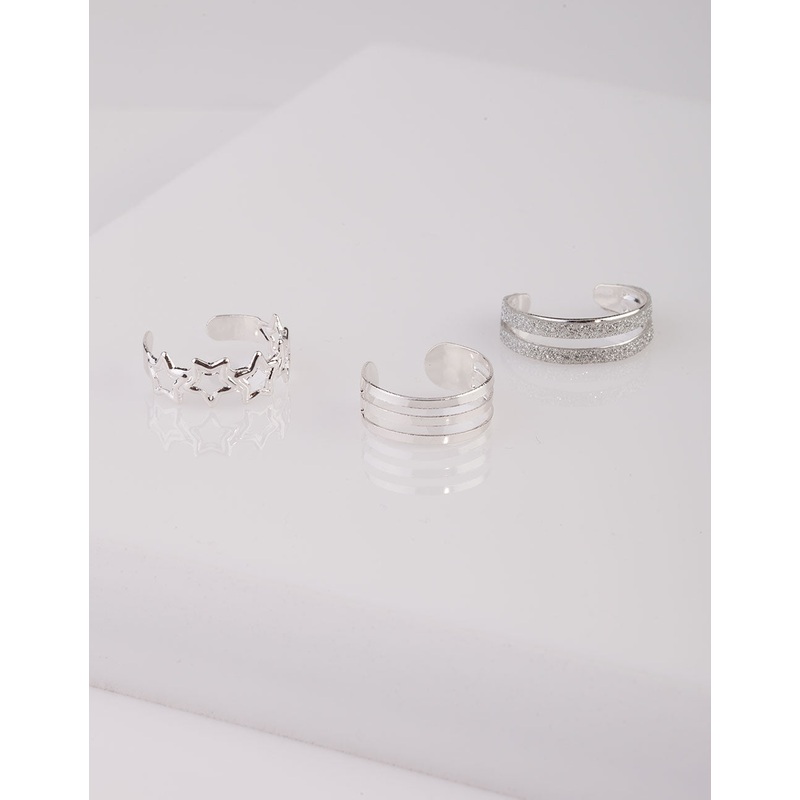 Silver Glitter Star Toe Ring Pack