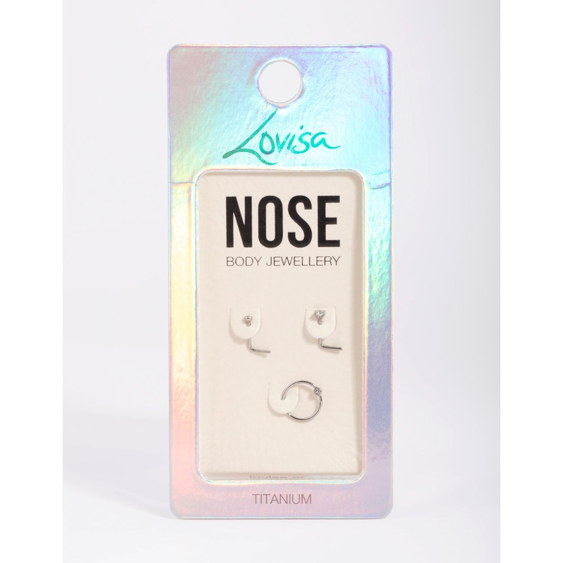 Titanium Diamante Nose Stud Pack