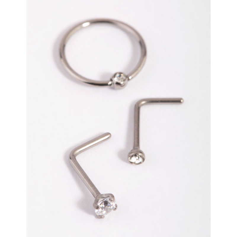Titanium Diamante Nose Stud Pack