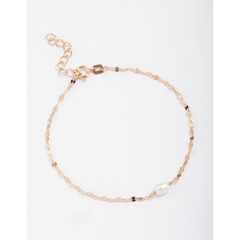 Gold Plated Sterling SIlver Freshwater Pearl Chain Bracelet