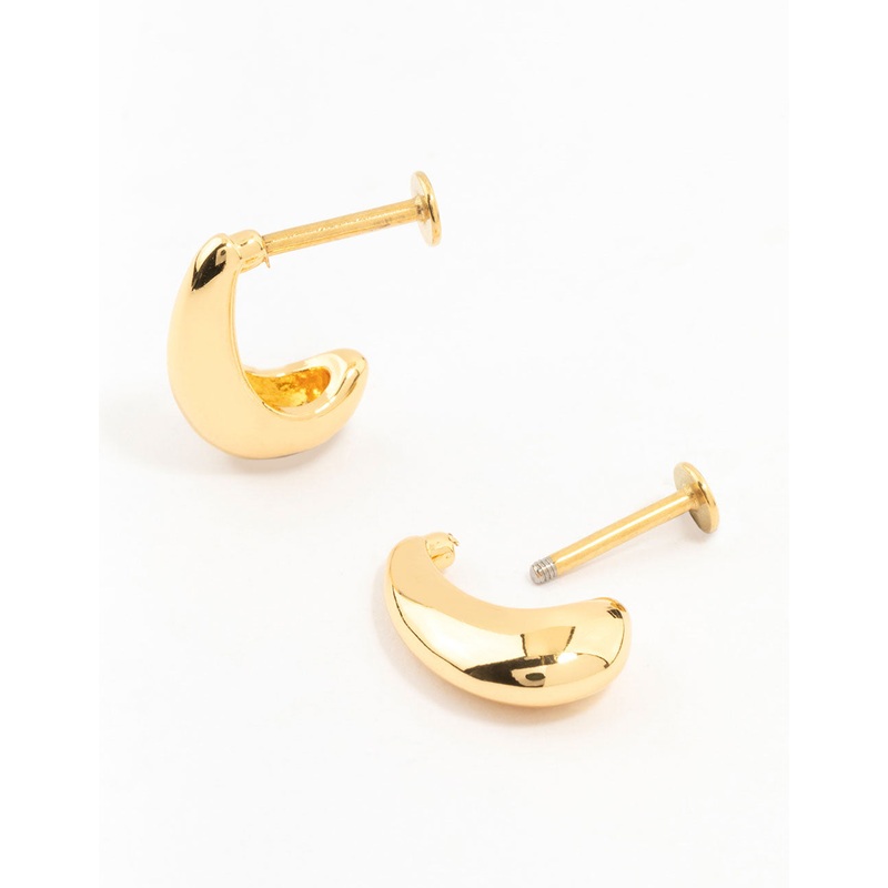 Gold Plated Surgical Steel Teardrop Hoop Flat Back Earrings 2-Pack