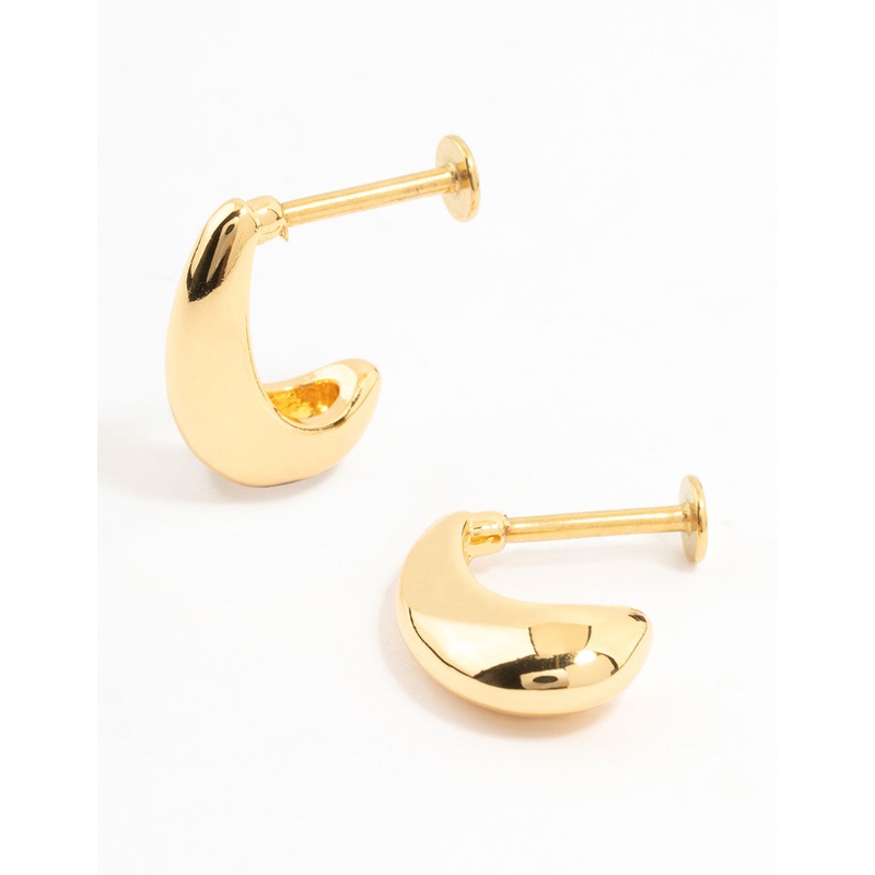 Gold Plated Surgical Steel Teardrop Hoop Flat Back Earrings 2-Pack