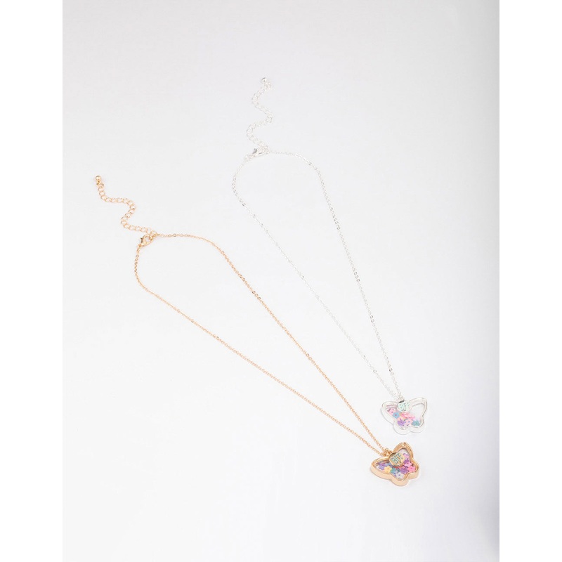 Kids Gold & Silver Butterfly Shaker Pendant Necklace Pack