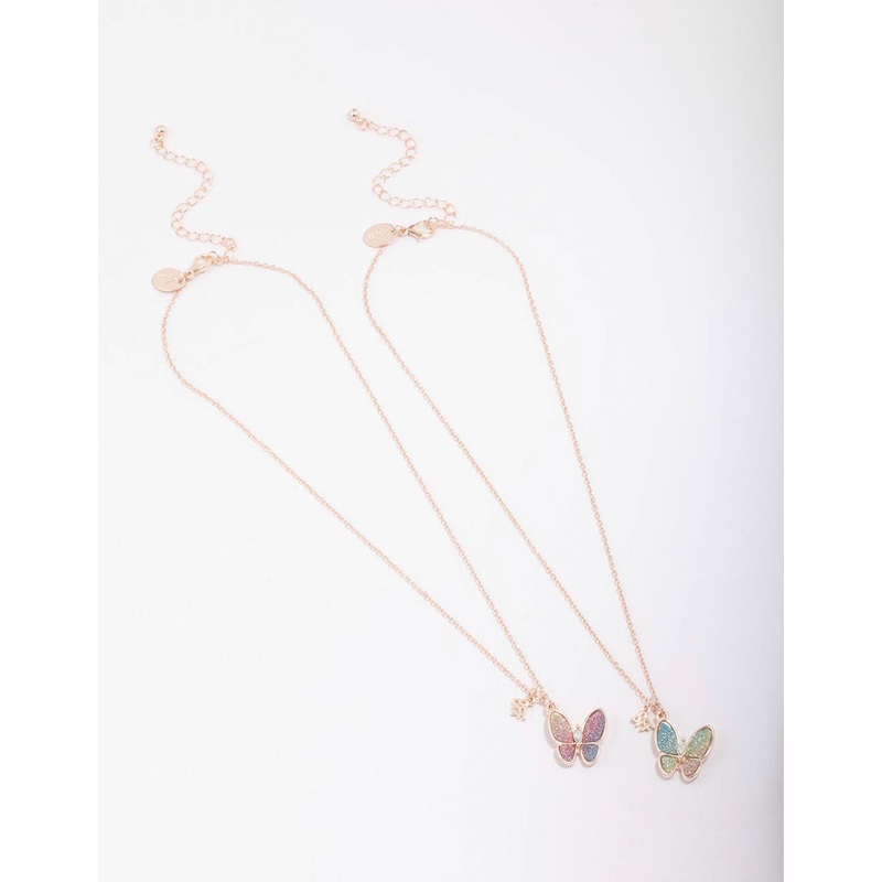 Kids Rose Gold Glitter Butterfly Pendant Necklace Pack
