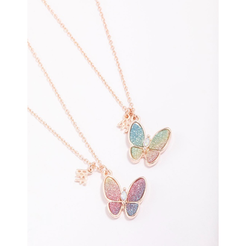 Kids Rose Gold Glitter Butterfly Pendant Necklace Pack
