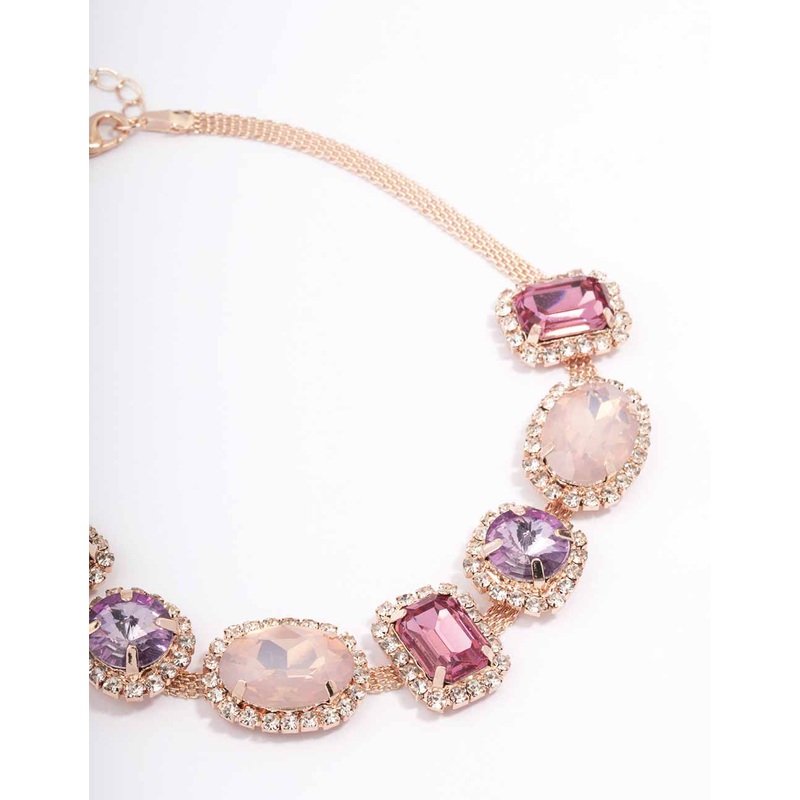 Rose Gold Large Round Stone Choker Necklace