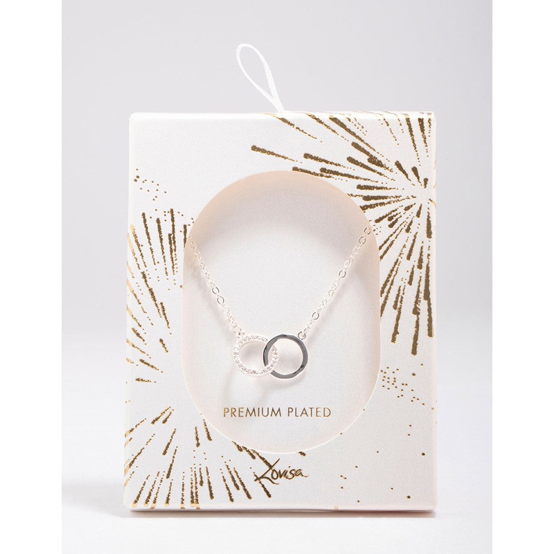 Silver Plated Interlocking Rings Cubic Zirconia Pendant Necklace