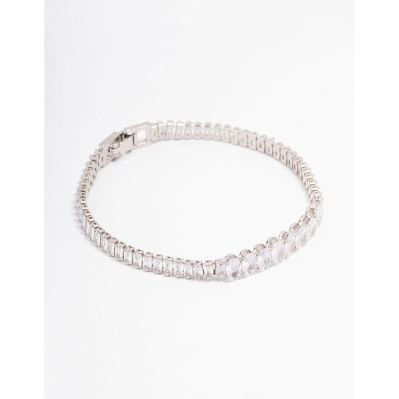 Silver Round Emerald-Cut Rectangular Tennis Bracelet