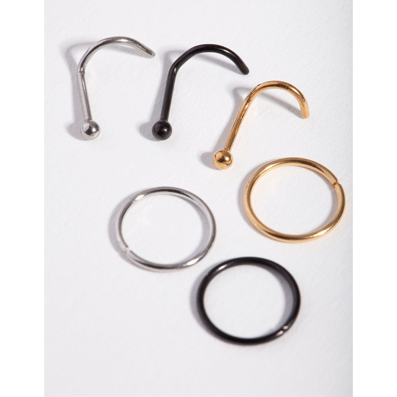 Simple Diamante Nose Stud 6-Pack